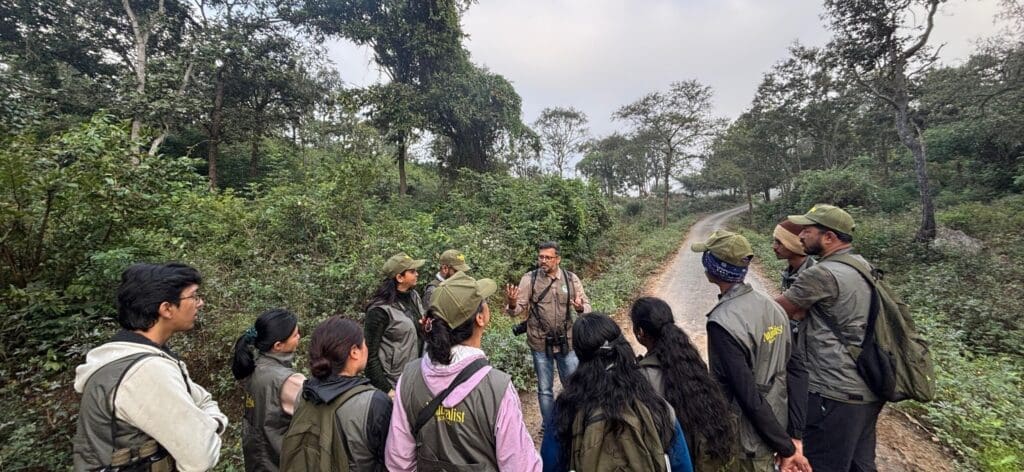 Bijoy Venugopal interacts with Certified Nature Guides of The Naturalist School at Bannerghatta Nature Camp in Bengaluru